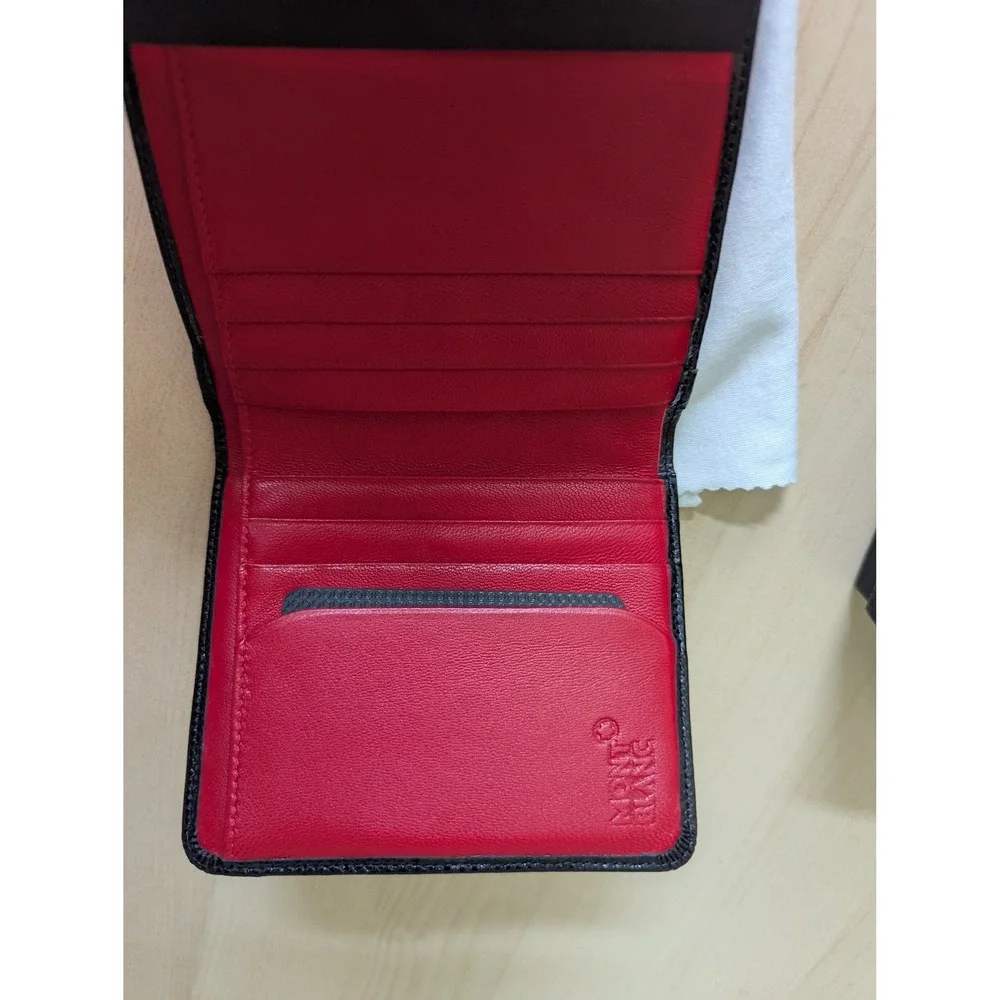 Montblanc 8616 Black Textured Leather Wallet 6cc Coincase Red Interior New Box